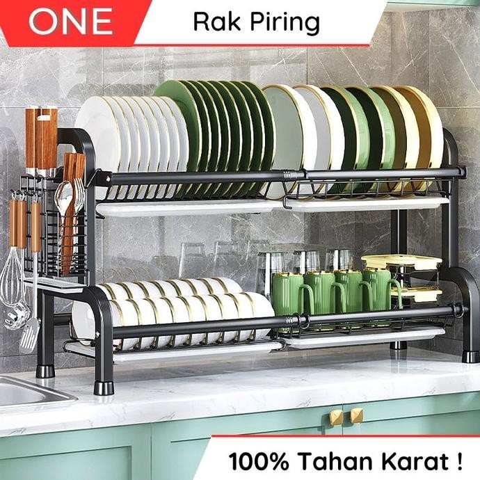 Rak Piring Stainless 2 3 Susun Kapasitas Besar Multifungsi Anti Karat