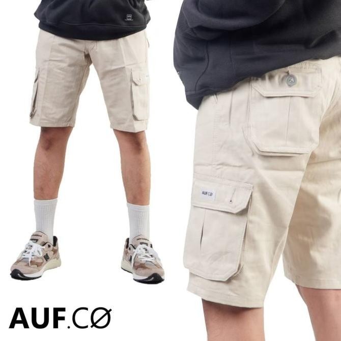 Celana Cargo Pendek Pria Cream Original Auf.Co
