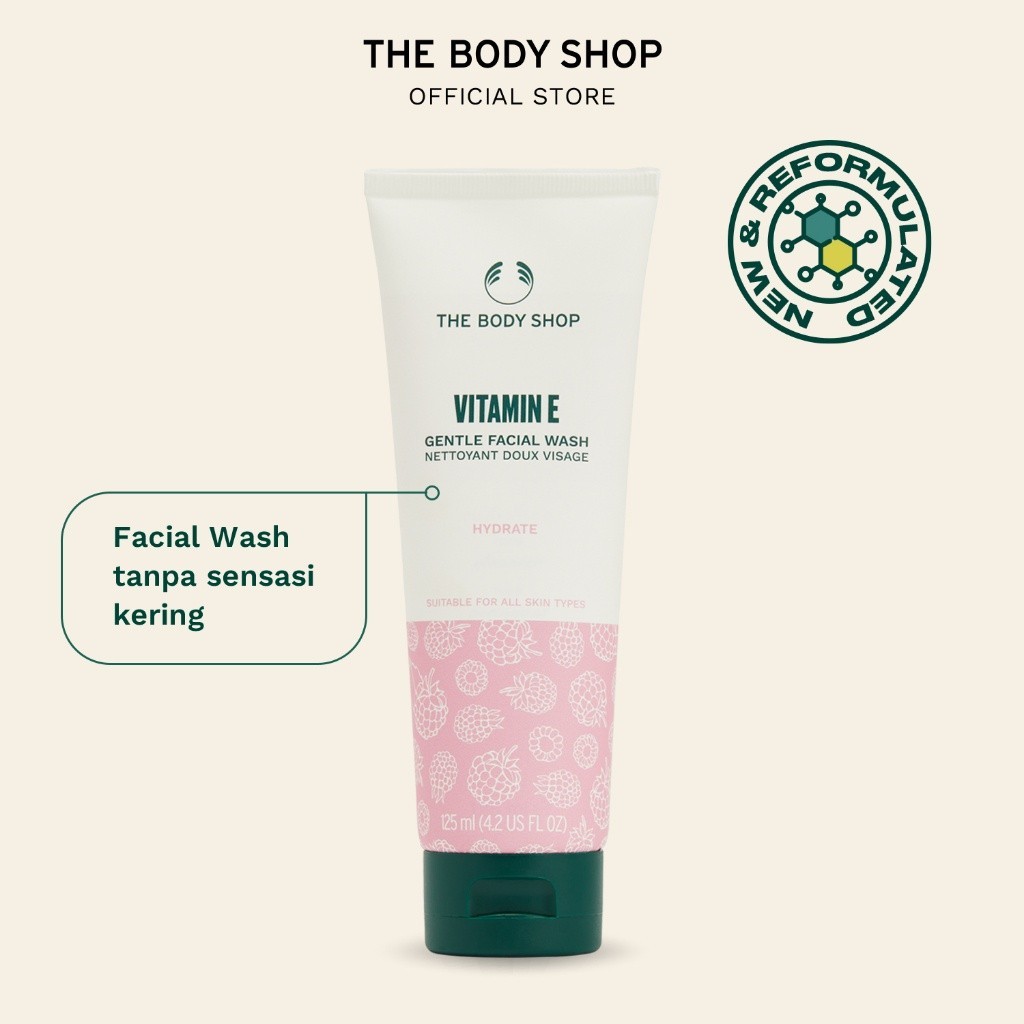 Body Shop New Sabun Cuci Muka Lembut dengan Vitamin E untuk Kulit Kering 125ml New Vitamin E Gentle 