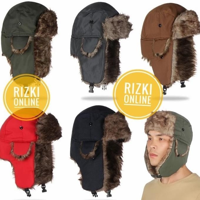 Topi Musim Dingin Ushanka Topi Rusia Pria Wanita