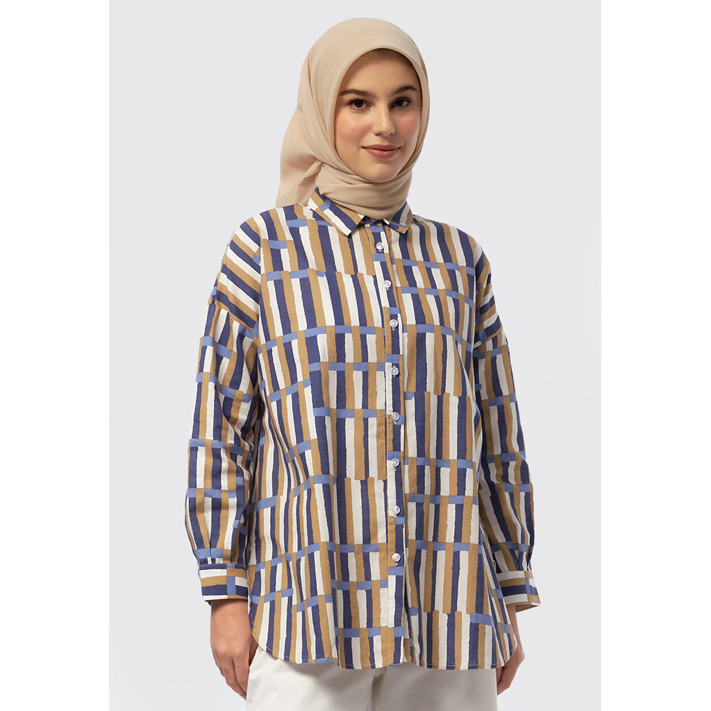 et cetera x .nadjani Oversized Long Sleeve Blouse BLUE