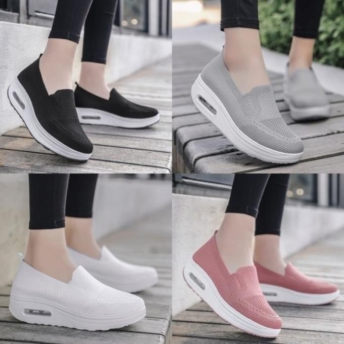 Sepatu Wanita Wedges Model Skechers Tebal 3,5 Cm Kualitas Import
