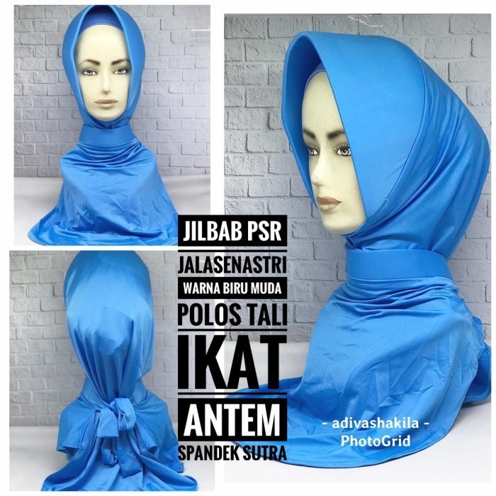 JILBAB PSR JALASENASTRI BIRU LANGIT POLOS TALI IKAT ANTEM