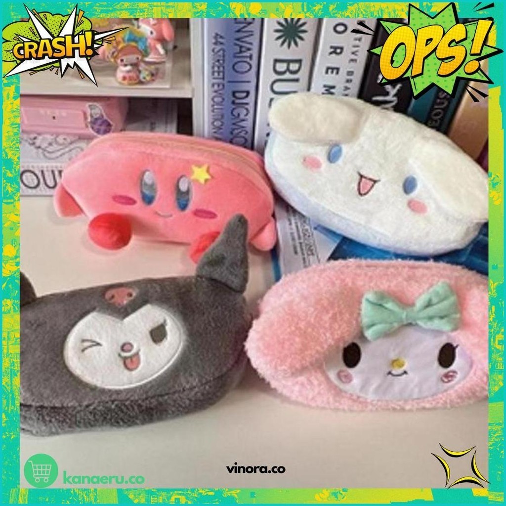 

(Krmi) Sanrio Fluffy Melody Cinnamon Kuromi And Cute Pencil Case Bulu L Kotak Pensil Besar Pouch Make Up