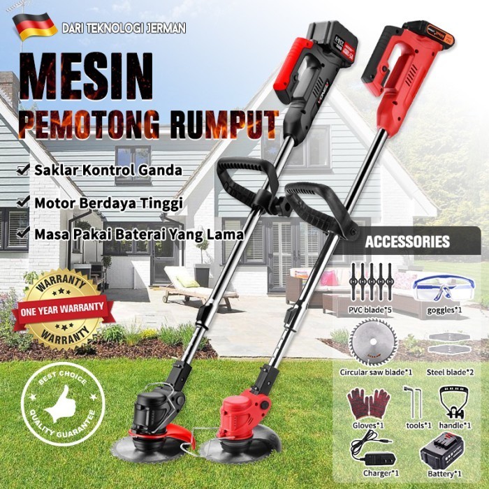 TERLENGKAP Mesin Potong Rumput Baterai 48V Cordless Lawn Mower Grass Trimmer