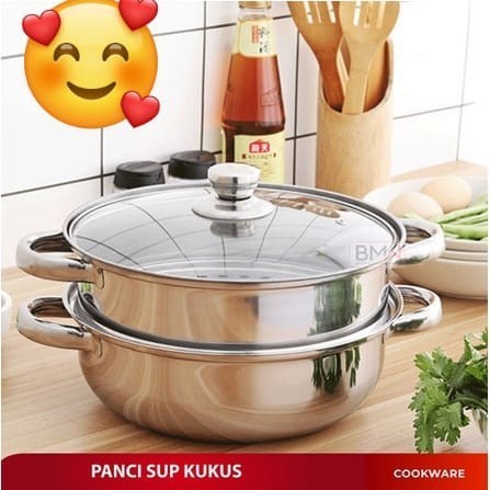 Panci Steamer 2 Susun / Panci Kukus Stainless / Panci Kukus Tutup Kaca