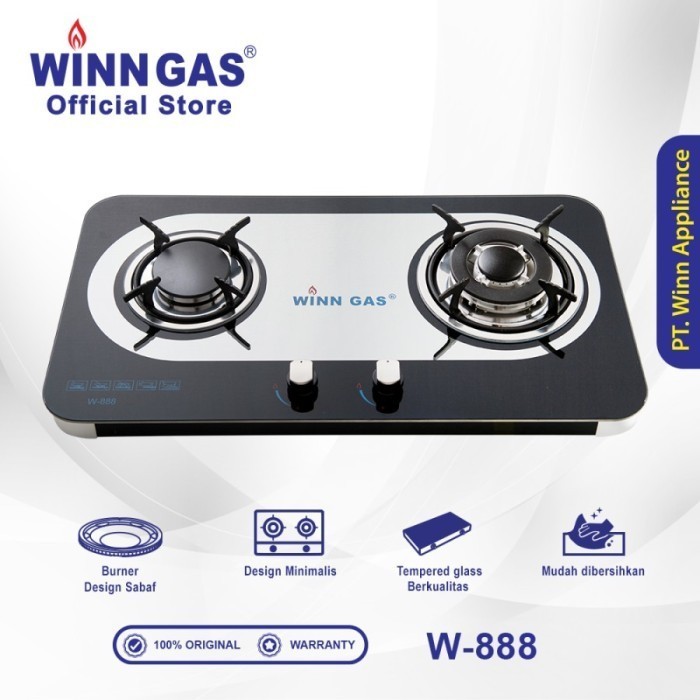 Kompor Gas 2 Tungku Winn Gas W888 / Kompor Gas Tanam Kaca Mewah