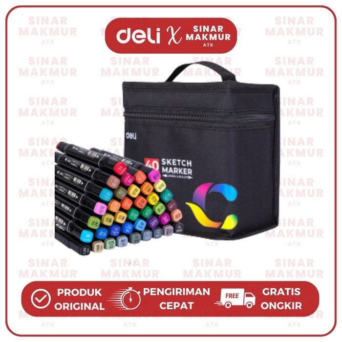

Sketch Marker Dual Tip Alcohol Based 40 Warna Deli 70806-40 Set