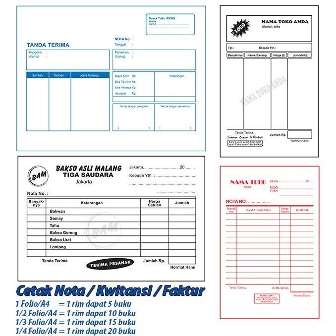 

Nota/Kwitansi 2 Ply/2 Rangkap NCR Cetak 1 Warna