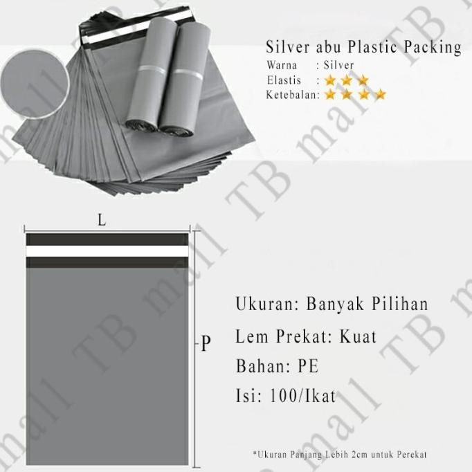 

Plastik Polymailer Packing PE Amplop Silver Glossy 40X50CM Isi 50Pcs