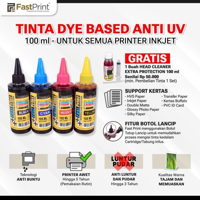 

Fast Print Tinta Dye Based Anti UV 1 Set 100ML