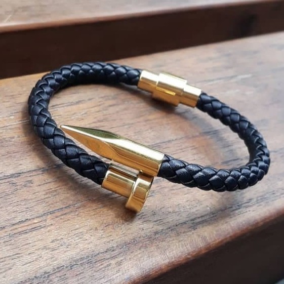 Haf Gelang Kulit Pria Titanium Paku Ready Gold Silver Hitam