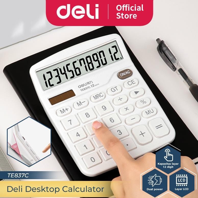 

Berkualitas Deli Desktop Calculator / Kalkulator Meja 12 Digit Dual Power Layar Lcd Te837C Cod