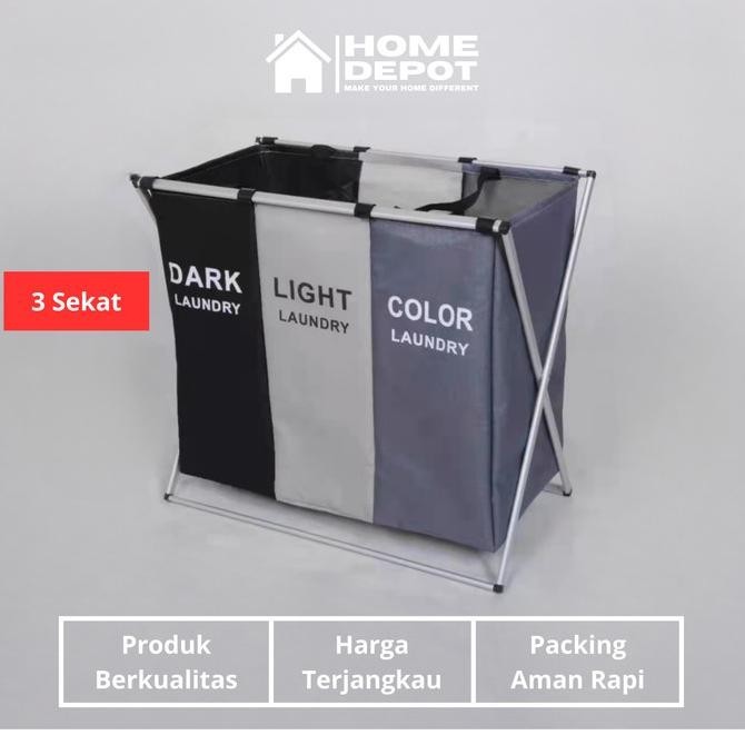 Keranjang Baju Kotor Lipat Praktis Besar Laundry Bag 3 Box Penyimpanan