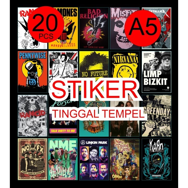 

STIKER POSTERr TINGGAL TEMPEL Band 20 pcs A4 STICKER