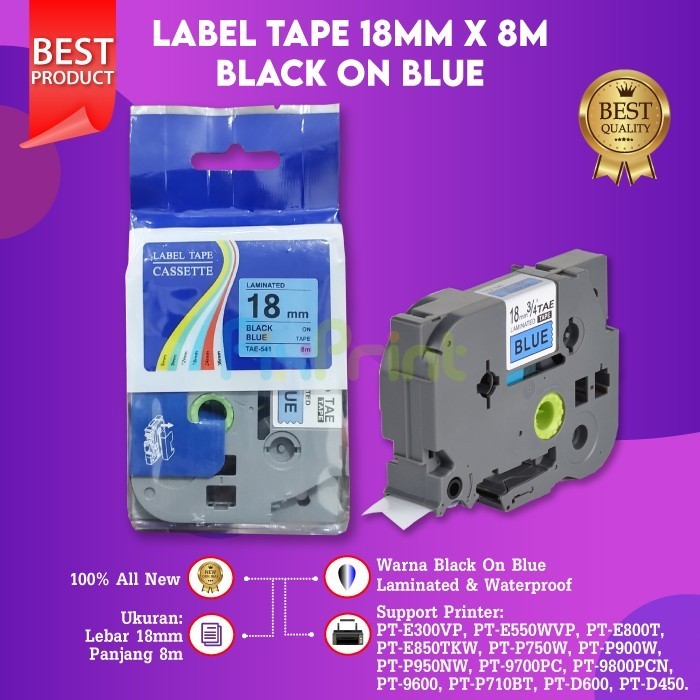 

Compatible Label Tape Laminated TZE-541 18mm X 8m Black On Blue