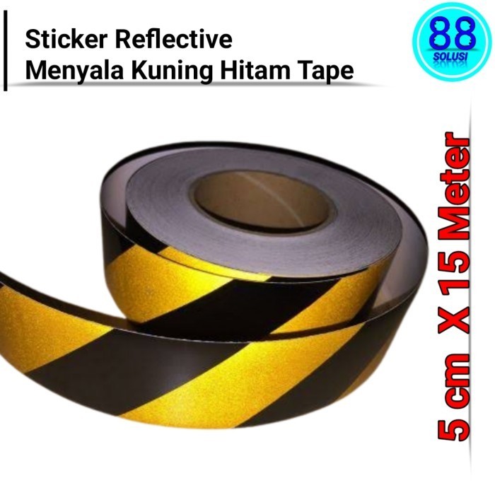 

Stiker Nyala Kuning Hitam Garis Miring Skotlet Pembatas Rambu 5cm