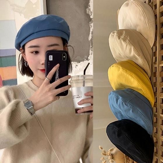Topi Baret Beret Newsboy Oktagonal Retro Logo Korea Premium Import