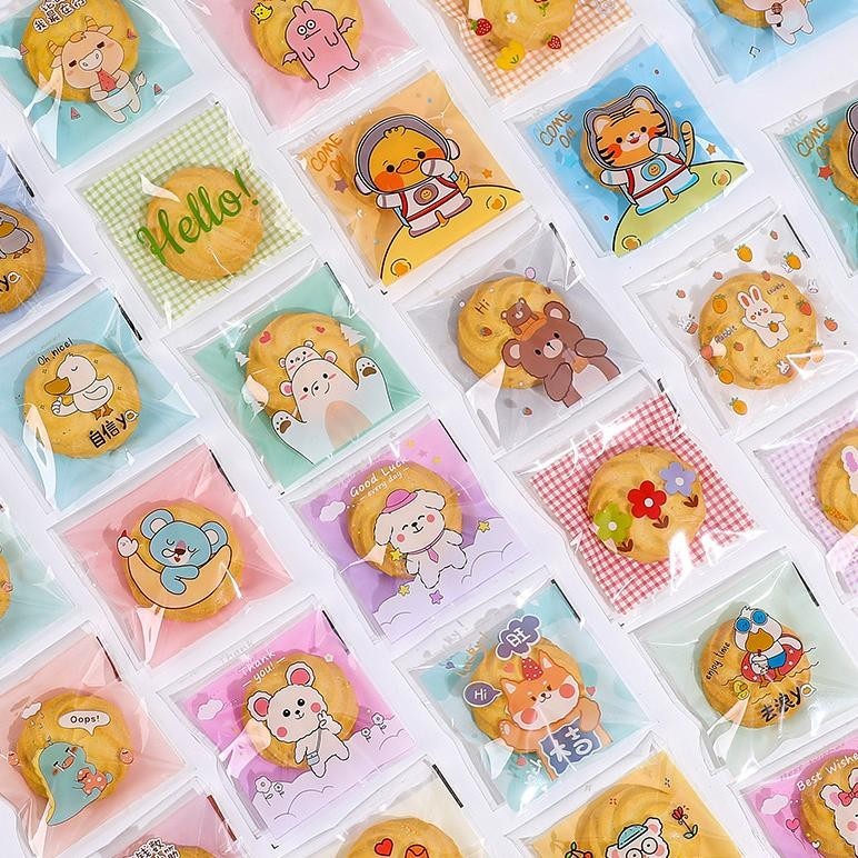 

( Spm7 ) 100 Pcs Plastik Cookies Kawaii Lucu 7X7 Cm & 10X10 Cm Plastik Kemasan Sudah Ada Lem Motif Kartun Lucu / Plastik Kue B Sale
