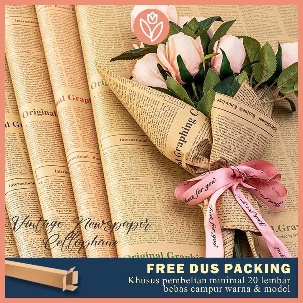 

Tulip Paperie Kertas Buket Bunga Cellophane Motif Koran Vintage Newspaper Flower Wrapping Paper Waterproof B Best Seller