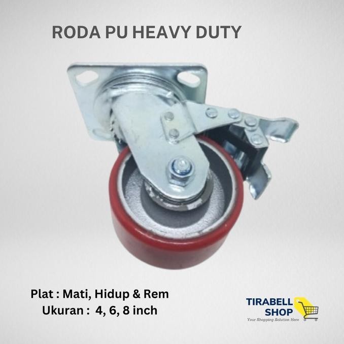 Roda Troli 4 Inch Hidup Rem Triple S Pu Heavy Duty Ready Stock