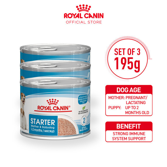 Royal Canin Mother & Babydog Starter Mousse (195g x 3 cans) Wet Makanan Induk & Bayi Anjing - Size H