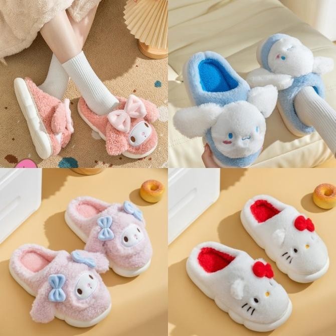 Sepatu Sendal Rumah Bulu ORI Sanrio Karakter Melody Cinnamoroll Kitty GTM