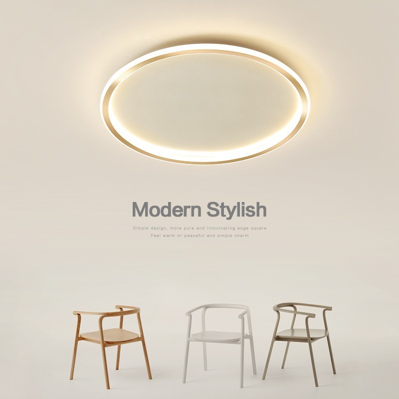 Lampu Langit-langit LED Peredupan Bulat Kecerahan Lampu Gantung Langit-langit Emas Dapat Disesuaikan