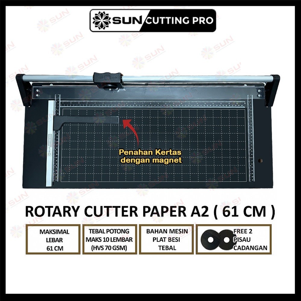 

Rotary Paper Cutter Trimmer SUN Cutting Pro A2 / A1 vertikal 61 cm - Alat Potong / Pemotong kertas