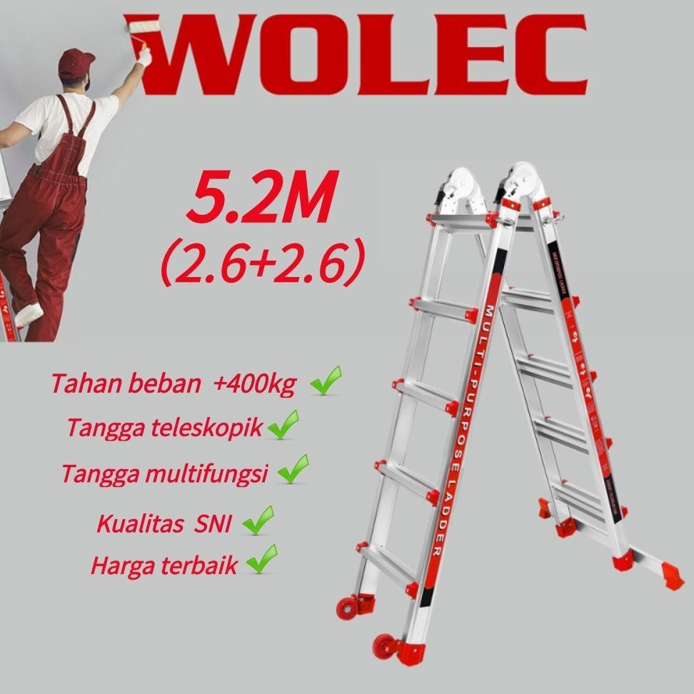 WOLEC Tangga lipat aluminium teleskopik 5.2m/4.1m Tangga teleskopik Tangga portable sangat stabil