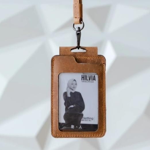 

Landyard Sean Id Card Name Tag Kulit Sapi Card Holder Double Flip