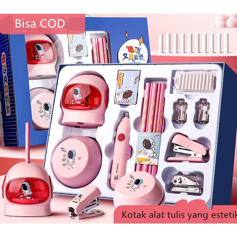 

Electric Stationery Set / Set Alat Tulis Elektrik Rautan Penghapus Vacuum Pensil 11 In 1