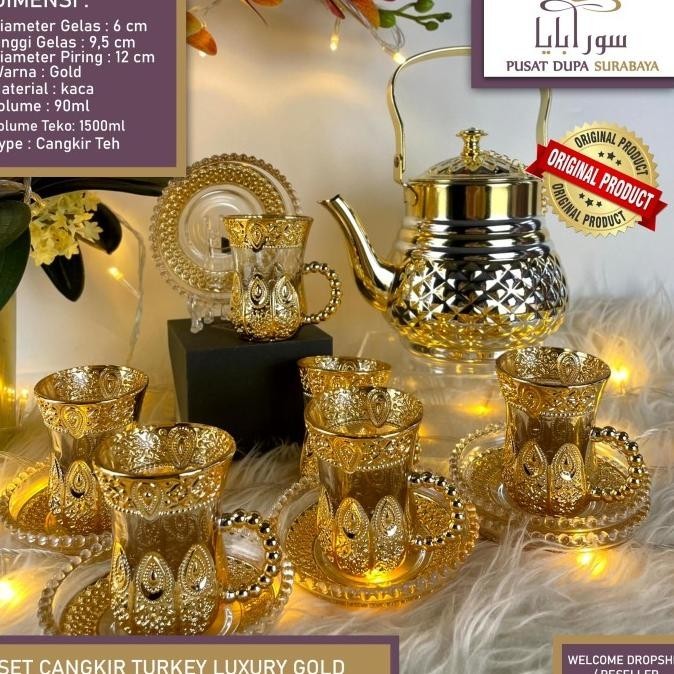 set with teko gelas teh sahi gahwa cangkir arab saudi turkey set isi 1