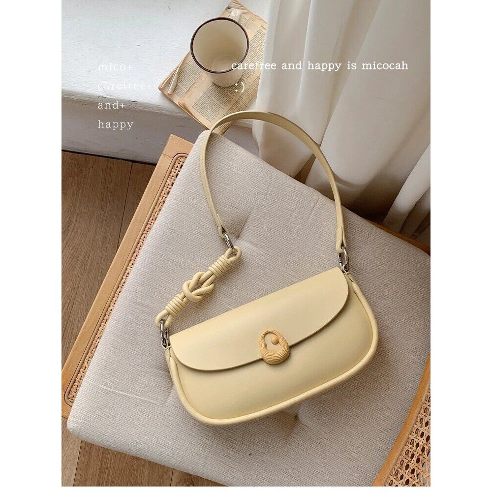 Tas Wanita Warna Polos, Tas Baguette Ketiak Kuning, Tas Selempang