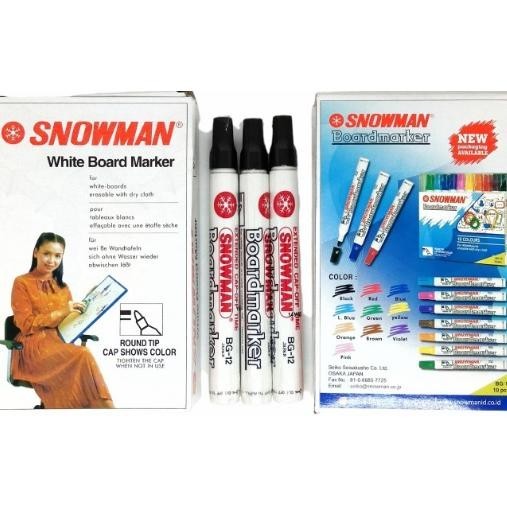 

Cuci Gudang Spidol Whiteboard Papan Tulis Snowman BG-12 Marker HITAM (BISA DIHAPUS) isi 12pcs /perbox Berkualitas
