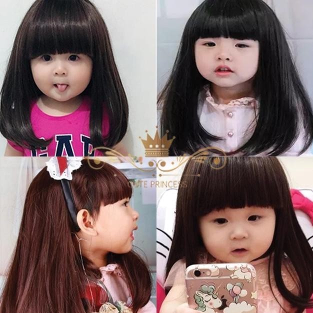 Rambut Palsu Anak / Wik Anak Perempuan Model Panjang Sedada Warna Hitam & Coklat Tua usia 6 bulan - 