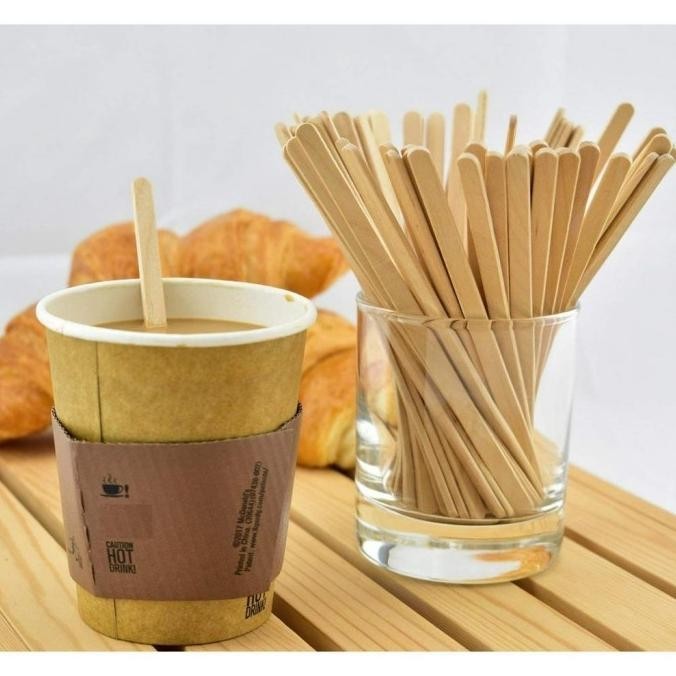 WOODEN COFFE STICKER - STIK PENGADUK MINUMAN KOPI HARGA PER 100PCS SM88