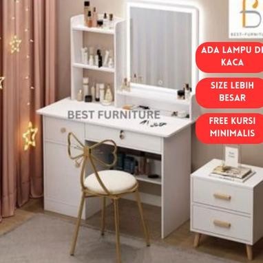 Meja Rias Sliding LED Meja rias Kaca Putih Minimalis