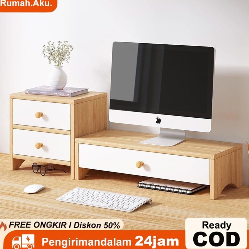Stand Monitor Dengan Laci Tempat PC Dudukan Komputer Komputer Kayu Table Rack Minimalis
