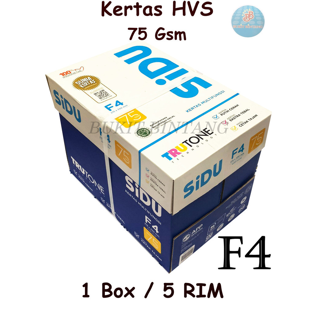 

Kertas HVS Merk SIDU Ukuran F4 75 Gsm , 1 Box isi 5 RIM
