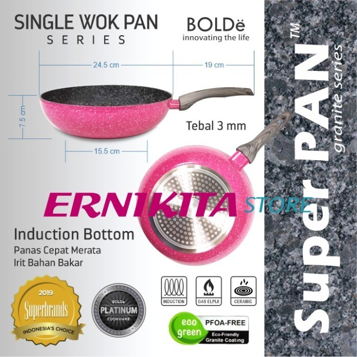Wok Pan - Wajan Bolde 24 Cm Super Pan Black Pink Granite Coating