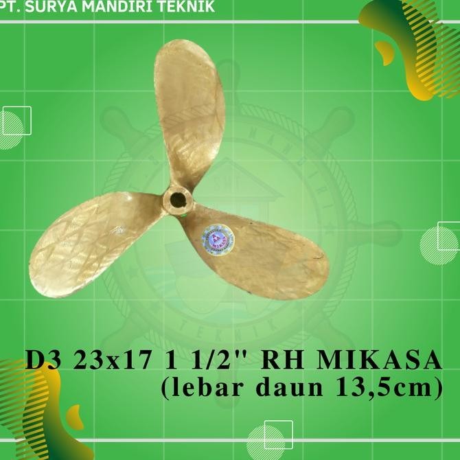 Produk Terbaik] KIPAS MIKASA KAPAL 3DAUN 23X17 O 1 1/2" INCH KANAN RH BALING BALING KUNINGAN