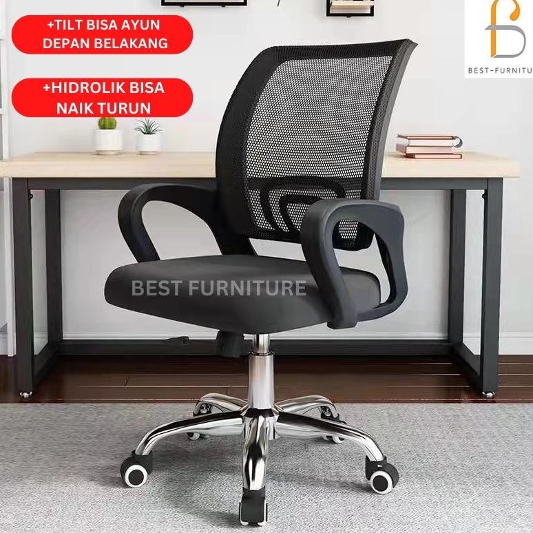 Kursi Staff Kursi Kantor Kursi Jaring Multifungsi Hidrolik + Kaki Stainless