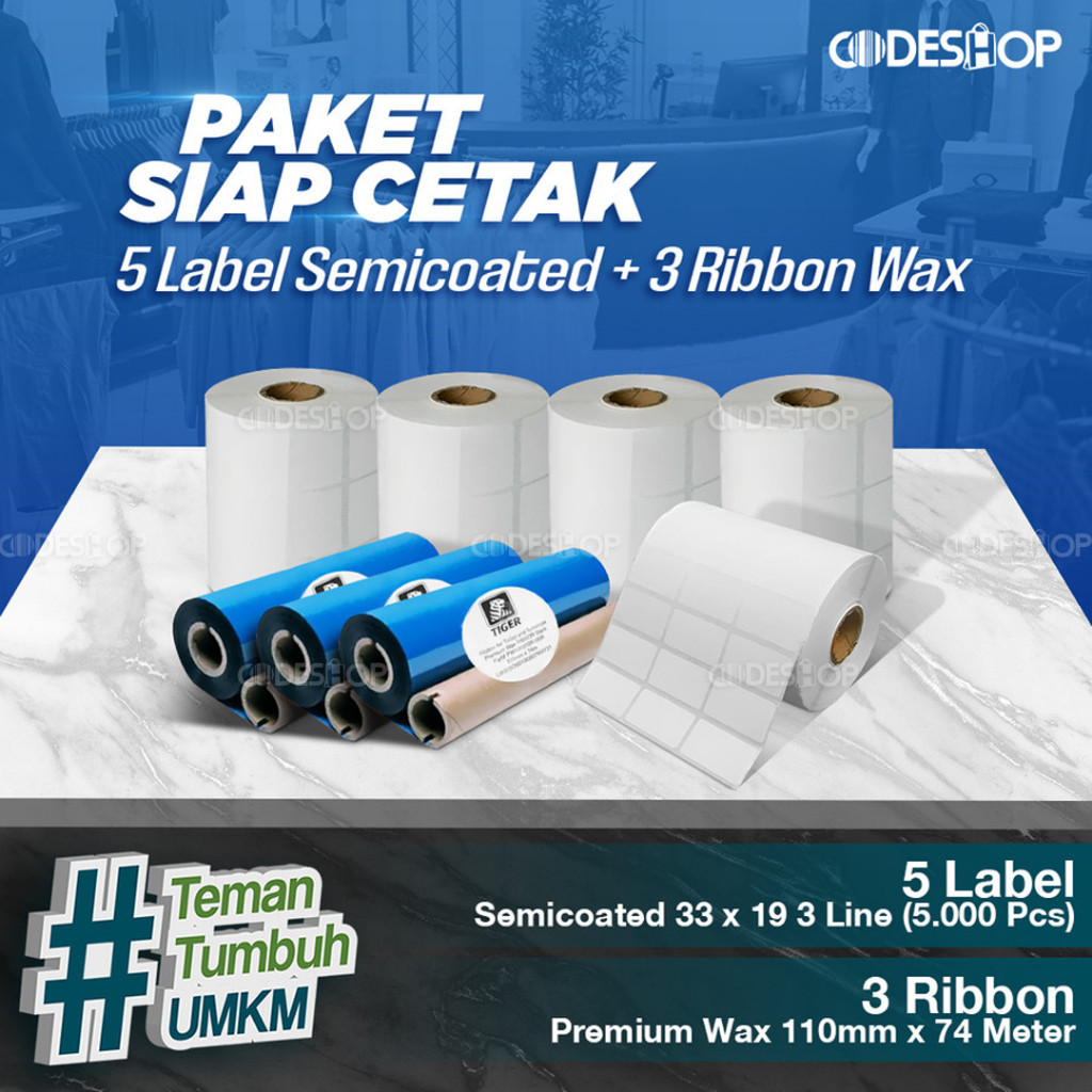 

Paket Sticker Label Siap Cetak | 5 Label Semicoated 33x19 & 3 Ribbon Premium Wax 110x74 M