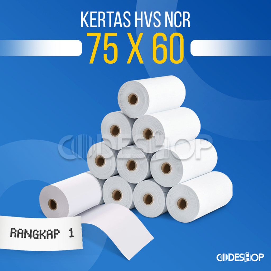 

1 SLOP Kertas Struk Kasir HVS NCR 75 x 60 mm Printer Dot Matrix 1 Ply isi 10 Roll