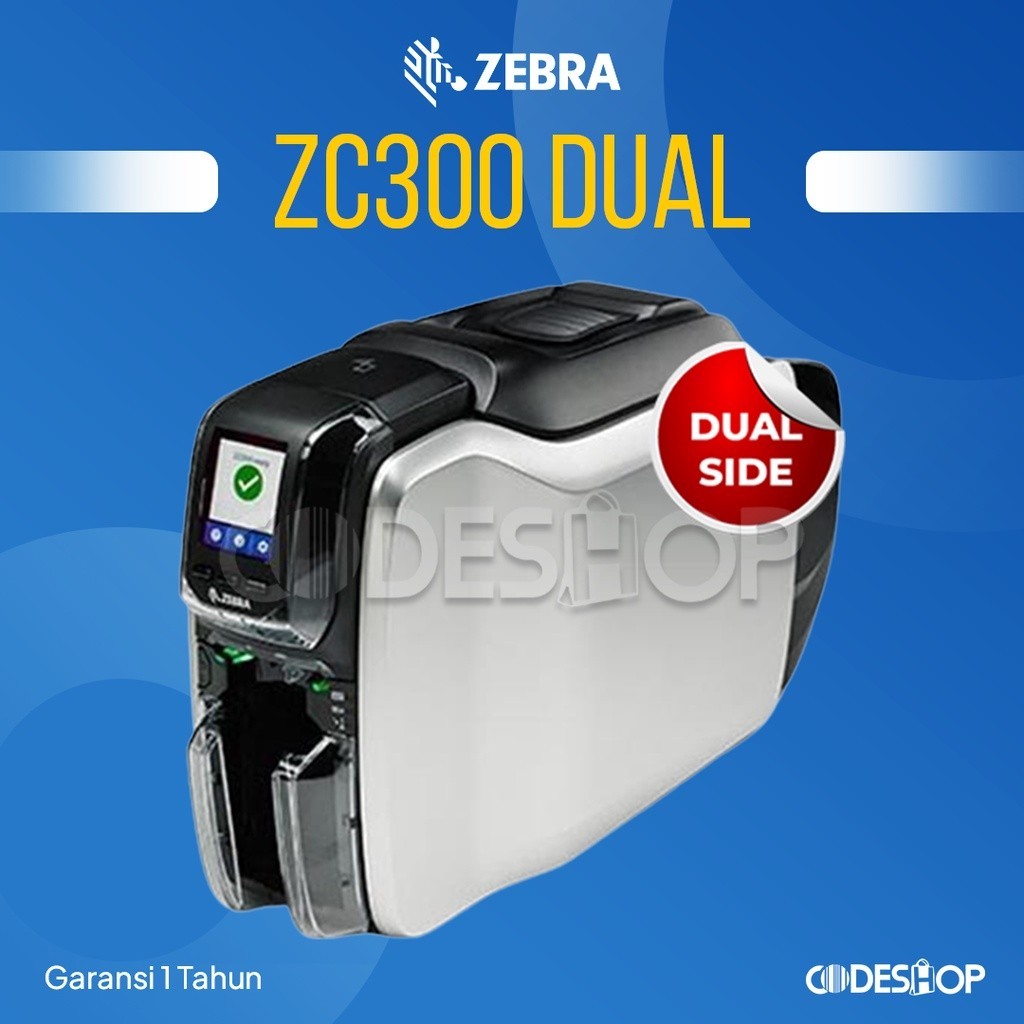 ID Card Printer Zebra ZC 300 Dual Side Cetak Kartu Full Color & Monochrome