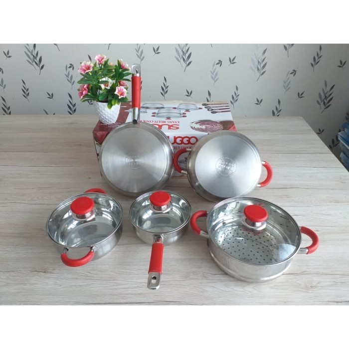 Suggo Panci Set Evans 8 Pcs Handle Merah