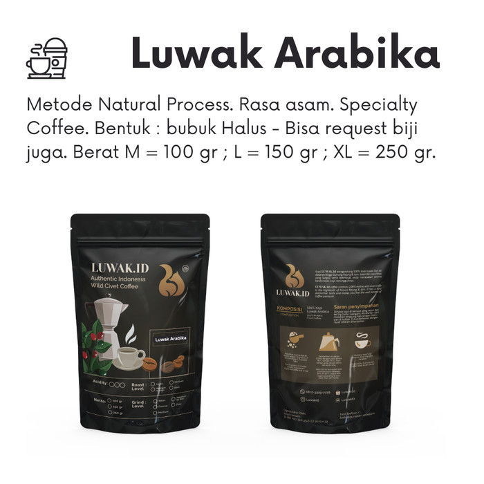 

Secrenada - Kopi Bubuk Arabica Luwak Liar Asli - Wild Civet Arabica Coffee 100 Gr