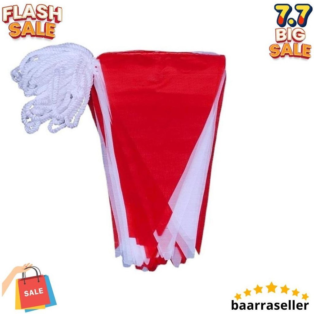 100PCS 50M BENDERA SEGITIGA MERAH PUTIH BUNTING FLAG KECIL BAHAN KAIN TERLARIS