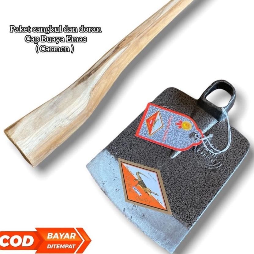 Original Cangkul Pacul Buaya Mas Carmen Paket 2 Pcs Dengan Gagang Export Quality / Pacul Sawah Anti 